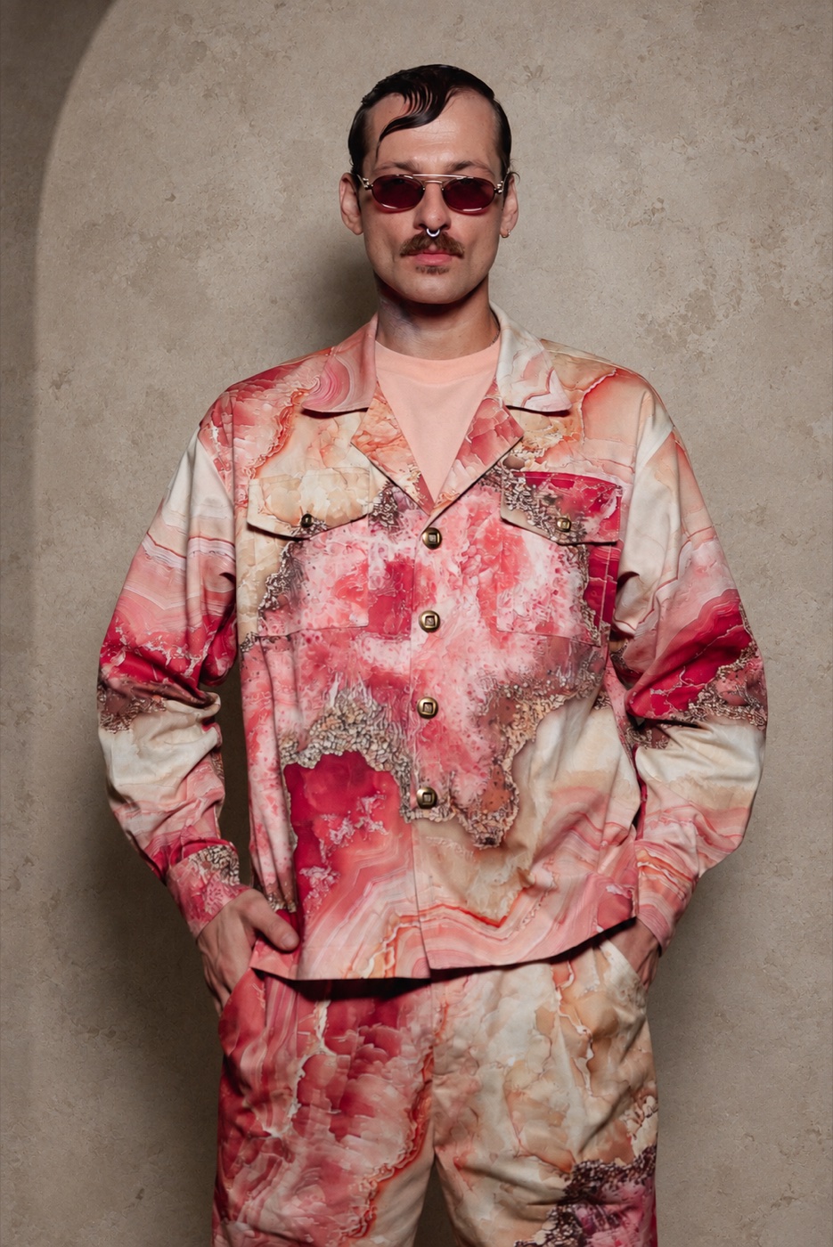 Akasha portrait, marbled shirt and shorts set